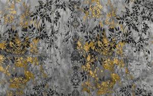 طرح شاخ و برگ گیاهان با تم ذغالی و لمس طلایی لاکچری برای چاپ پرده‌های پانچی و کاغذ دیواری سالن تشریفات