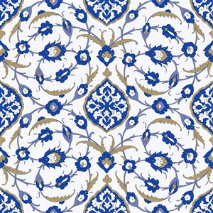 نقوش ختایی و اسلیمی آبی لاجوردی الهام گرفته از هنر کاشی‌کاری ایرانی برای پوستر دیواری سنتی و سفره‌خانه‌ها