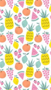 الگوی فانتزی میوه‌های تابستانی رنگارنگ برای پوستر دیواری اتاق کودک، مهدکودک و چاپ روی دفترچه و ملحفه