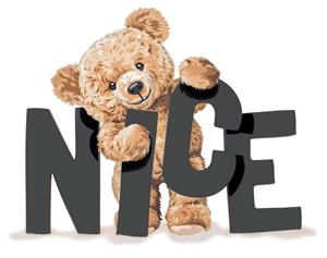 تصویر کارتونی خرس تدی مهربان با نوشته NICE مناسب چاپ روی روتختی نوزاد، پرده و کاغذ دیواری اتاق کودک