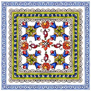 طرح نقاشی سنتی کاشی هفت‌رنگ با گل‌های فانتزی مناسب چاپ روی بشقاب‌های دکوراتیو، مگنت و کاشی آشپزخانه