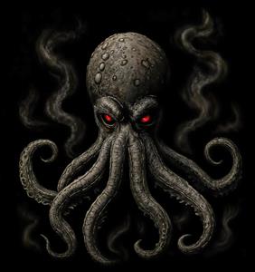 تصویر گرافیکی اختاپوس ترسناک با چشمان قرمز و دود ویژه چاپ روی تی‌شرت، هودی و پوسترهای گیم‌نت
