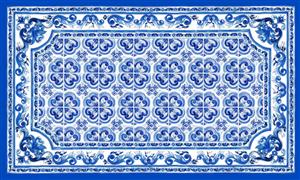 طرح اصیل کاشی‌های آبی و سفید اسلیمی ویژه چاپ روی کوسن، روتختی و کاغذ دیواری سرویس‌های بهداشتی لوکس