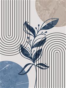 کاغذ دیواری عمودی با طرح شاخ و برگ سرمه‌ای و طاق‌های هندسی متقارن برای لابی هتل و پشت کاناپه پذیرایی