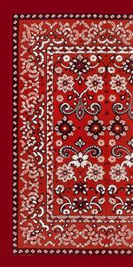 طرح پارچه سنتی قرمز با حاشیه اسلیمی سفید ویژه پوستر دیواری سالن پذیرایی ایرانی، سفره‌خانه و چاپ روی کوسن و رومیزی