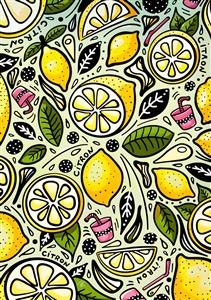 پوستر فانتزی آشپزخانه با طرح لیمو و مرکبات شاد برای دیوار پشت سینک، کافی‌شاپ، آبمیوه‌فروشی و چاپ روی ماگ و پیش‌بند