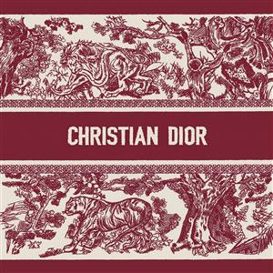 طرح کلاسیک برند دیور با نقوش اسلیمی و حیوانات (توال دو ژوی) مناسب تولید پرده چاپی، روتختی هتلی و کاغذ دیواری سالن مد