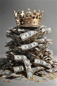 پوستر دیواری لوکس انباشته از دلار با تاج پادشاهی طلایی برای دکوراسیون اتاق مدیریت و هتل