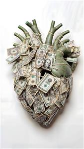 پوستر دیواری سه بعدی طرح قلب ساخته شده از دلار مخصوص دفاتر تجاری، صرافی و اتاق مدیریت