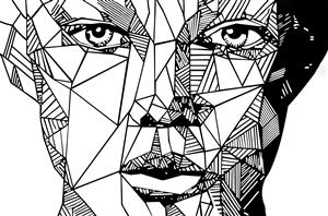 تصویر گرافیکی چهره زن با خطوط شکسته هندسی ویژه تابلو دکوراتیو و پوستر دیواری دفتر کار و لابی