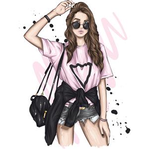 طرح دختر مدرن با کوله‌پشتی و عینک آفتابی برای پوستر دیواری اتاق دخترانه، استیکر لپ‌تاپ و جلد دفتر