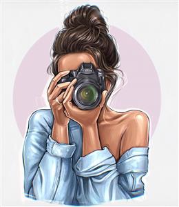 تصویر فانتزی دختر عکاس با دوربین حرفه‌ای مناسب برای پوستر دیواری آتلیه عکاسی و اتاق خواب نوجوان