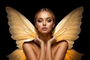 طرح لوکس و اشرافی فرشته با بال‌های طلایی خیره‌کننده مناسب برای پوستر دیواری تالار پذیرایی، لابی هتل‌های مجلل و تابلوی دکوراتیو بالای کاناپه