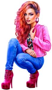 مدل فشن دختر جوان با موهای صورتی و استایل مدرن مناسب چاپ پوستر دیواری اتاق خواب دخترانه، تابلوی دکوراتیو آرایشگاه زنانه و پوستر دیواری لوکس مزون لباس