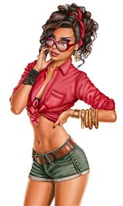 کاراکتر کارتونی دختر پین‌آپ با عینک قلبی و شورتک لی برای چاپ روی استیکر، پوستر و کاور موبایل