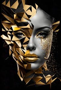 چهره زن با ماسک کریستالی طلایی و مشکی خیره‌کننده ویژه پوستر دیواری تالار پذیرایی و لابی لوکس