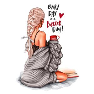 طرح تصویرسازی دختر در حال استراحت با بافت بافتنی برای پوستر دیواری اتاق خواب و کنج دنج خانه