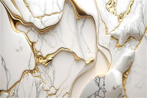 طرح مایع مذاب طلایی روی سنگ مرمر سفید صیقلی ویژه پوستر دیواری لاکچری پشت تخت خواب