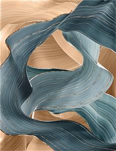 موج‌های انتزاعی مدرن با تم رنگی نسکافه‌ای و آبی تیره برای چاپ پوستر دیواری پذیرایی و روتختی بزرگسال