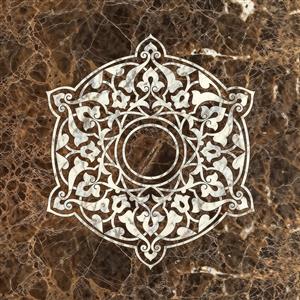 نقش اسلیمی حکاکی شده بر سنگ مرمر قهوه‌ای سوخته ویژه تولید کاشی دکوراتیو و پوستر دیواری کلاسیک برای ورودی هتل