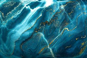 طرح اقیانوسی سنگ مرمر یشمی و طلایی باشکوه برای پوستر دیواری پشت تلویزیون و حمام‌های لوکس