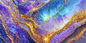 تصویر رویایی کریستال بنفش و فیروزه‌ای با لایه‌های طلایی مناسب پوستر دیواری اتاق خواب و دفتر کار