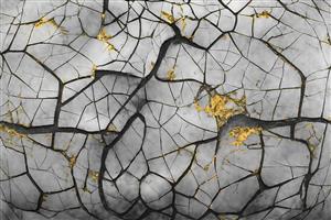 طرح سه بعدی سنگ ترک خورده با مغزی طلایی لوکس مناسب برای پوستر دیواری پشت مبلمان و لابی ساختمان‌های مدرن