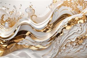 پوستر دیواری لوکس با موج‌های سفید و طلایی برجسته برای تالار پذیرایی و هتل‌های مجلل