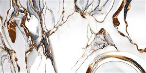 پوستر دیواری مدرن انتزاعی با رگه‌های طلایی و مشکی روی زمینه سفید مخصوص سالن‌های لوکس و لابی