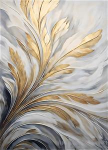 تصویر انتزاعی پرهای سیمرغ طلایی با حرکت موجی جهت چاپ پوستر دیواری پشت تخت و لابی برج‌های مسکونی