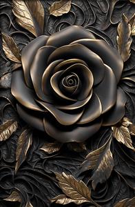 طرح سه بعدی گل رز مشکی با لبه‌های برنزی و طلایی برای پوستر دیواری اتاق مستر و آرایشگاه‌های زنانه