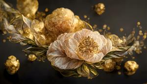 تصویر هنری گل‌های پیونی طلایی با بافت متالیک مناسب چاپ پوستر دیواری پذیرایی و تالار مجالس لوکس