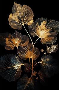 ترکیب هنری برگ‌های شفاف طلایی و دودی برای پوستر دیواری پذیرایی مدرن، تابلوی دکوراتیو لابی و کاور محصولات آرایشی و بهداشتی