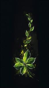 نقاشی هنری برگ‌های سبز و گیاه رونده با پس‌زمینه مشکی مناسب چاپ روی پوستر دیواری پذیرایی و اتاق خواب، تابلوی دکوراتیو مدرن و کاور دفترچه