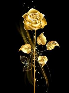 تصویر باکیفیت رز طلایی درخشان با گلبرگ‌های باز و ذرات معلق نور مناسب برای پوستر دیواری تالار و هتل