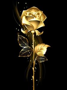 تک شاخه گل رز طلایی ظریف با ذرات درخشان بر روی پس‌زمینه تیره مناسب برای پوستر دیواری پذیرایی و اتاق خواب