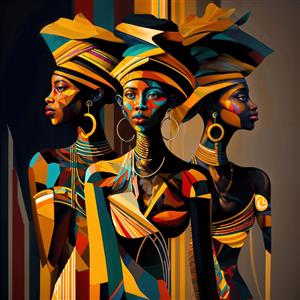 نقاشی انتزاعی زنان آفریقایی با رنگ‌های زنده و هندسی ویژه چاپ روی بوم، کوسن و پوسترهای دکوراتیو خاص