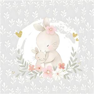 طرح مینیمال خرگوش مادر و فرزند با جزئیات طلایی مخصوص کاغذ دیواری اتاق نوزاد و مهدکودک