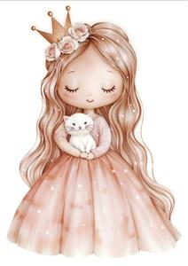 پوستر دیواری طرح نقاشی دختر و گربه ملوس سفید برای دکوراسیون اتاق نوزاد و چاپ روی لوازم تحریر