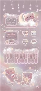 استیکر و پوستر دیواری فانتزی خرس‌های ابری با تم بنفش و صورتی برای تزیین اتاق بازی و مهدکودک