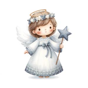تصویر فرشته کوچولو با ستاره جادویی ویژه چاپ پوستر دیواری، تابلو دکوراتیو اتاق نوزاد و جلد دفتر فانتزی