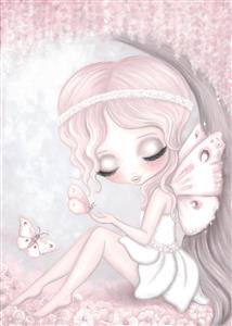 طرح فانتزی فرشته صورتی و پروانه‌ها برای پوستر دیواری سه بعدی اتاق دخترانه و تزیین مهدکودک با تم رمانتیک