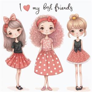 کاغذ دیواری سه بعدی طرح بهترین دوستان با رنگ‌بندی پاستلی برای اتاق خواب دخترانه و چاپ روی ست خواب و روتختی