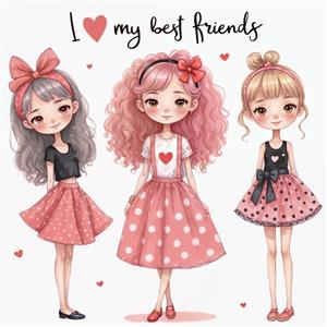 کاغذ دیواری سه بعدی طرح دختران مهربان با تم قلبی مناسب برای لابی هتل‌های تفریحی و دکوراسیون اتاق بازی کودکان