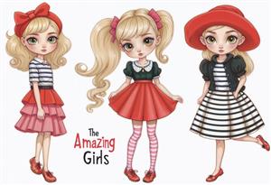 طرح راه راه و فانتزی دخترانه "دختران شگفت‌انگیز" ایده‌آل برای پوستر دیواری سالن‌های بازی و چاپ روی فرش و موکت اتاق کودک