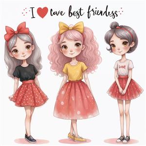 طرح دوستی دخترانه با شعار انگلیسی برای دکوراسیون اتاق نوجوان و چاپ روی تابلوهای دکوراتیو