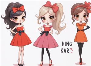 نقاشی دیجیتال سه دختربچه شیک‌پوش با کمربند مشکی مناسب برای پوستر دیواری مزون‌های لباس کودک و دکوراسیون ویلا