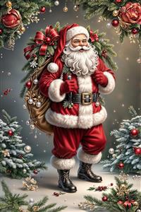 پوستر دیواری کریسمس با طرح بابانوئل و کیسه هدایا مناسب دکوراسیون ویترین فروشگاه و اتاق کودک