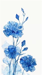 نقاشی آبرنگی گل‌های آبی فانتزی و مینیمال برای چاپ روی ماگ، دفترچه و پوسترهای مدرن دیواری