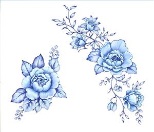 تصویر نقاشی گل‌های آبی کلاسیک با خطوط ظریف مناسب چاپ پوستر دیواری پذیرایی و اتاق خواب